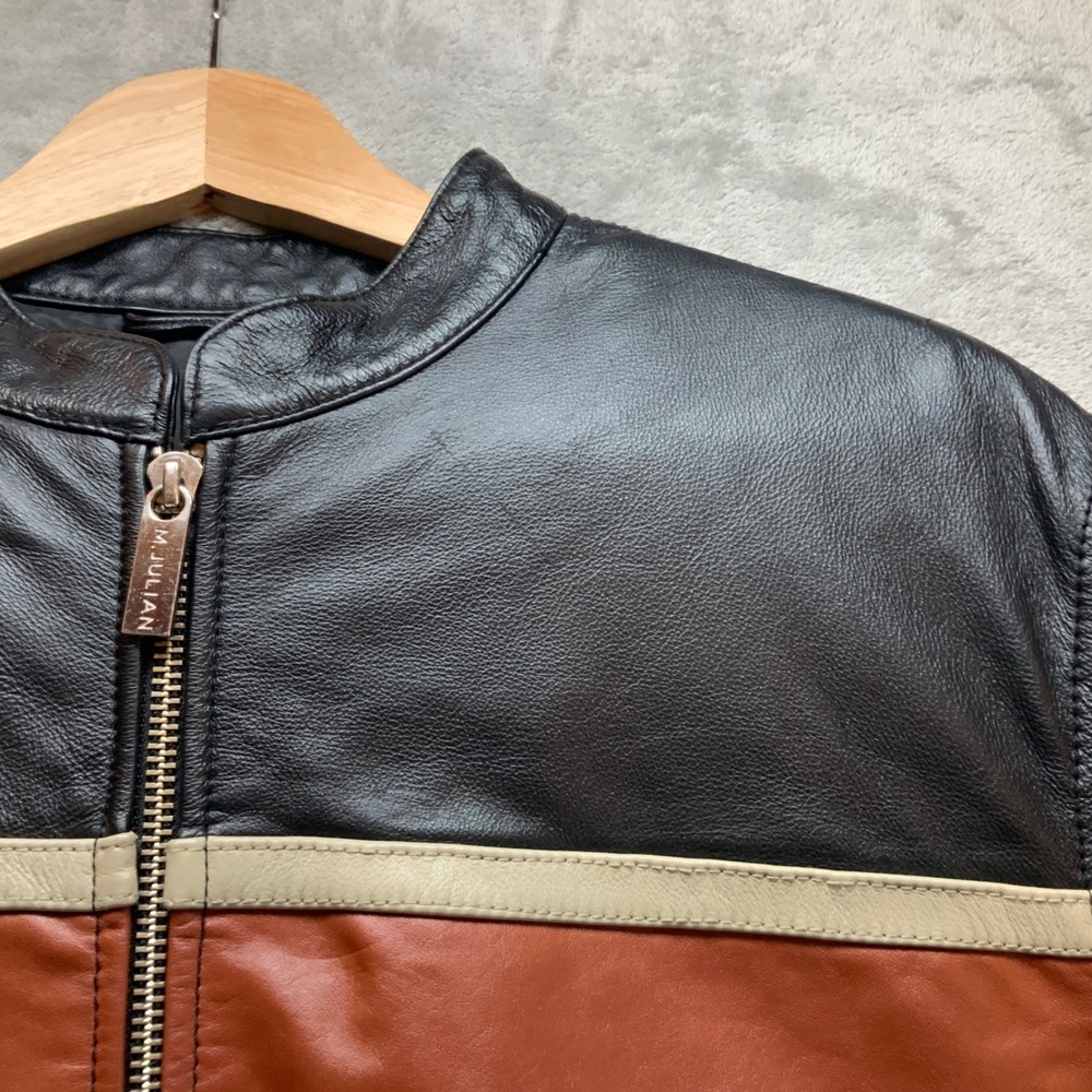 Wilsons Leather M Julian Mens Vintage Black Moto Cafe Racer Jacket Striped Med - Picture 4 of 13